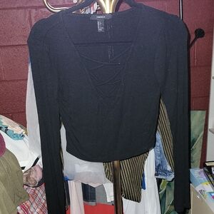 Forever 21 Black Long Sleeve Crop Top